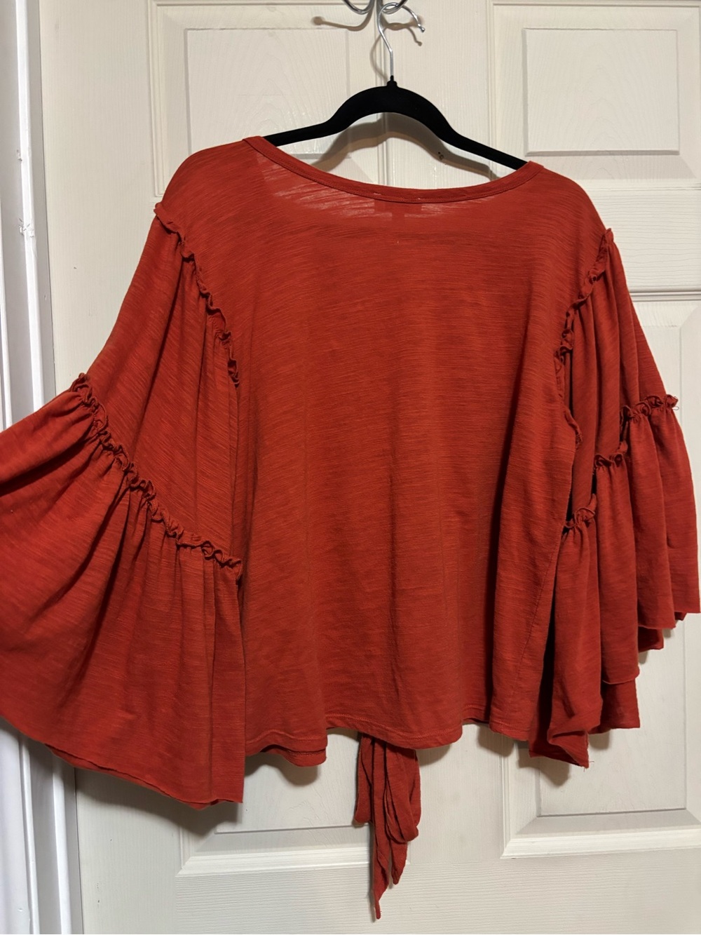 Umgee Rust Tie-Front Ruffle Bell Sleeve Tunic - Picture 2 of 2